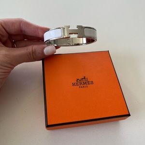 Hermes Clic H Bracelet White Palladium PM Size 100% Authentic Guaranteed